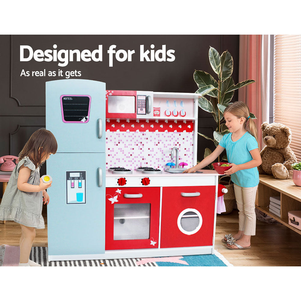 Keezi Kids Kitchen Play Set Wooden Pretend Toys Cooking Children Fridge Oven Red