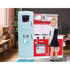 Keezi Kids Kitchen Play Set Wooden Pretend Toys Cooking Children Fridge Oven Red