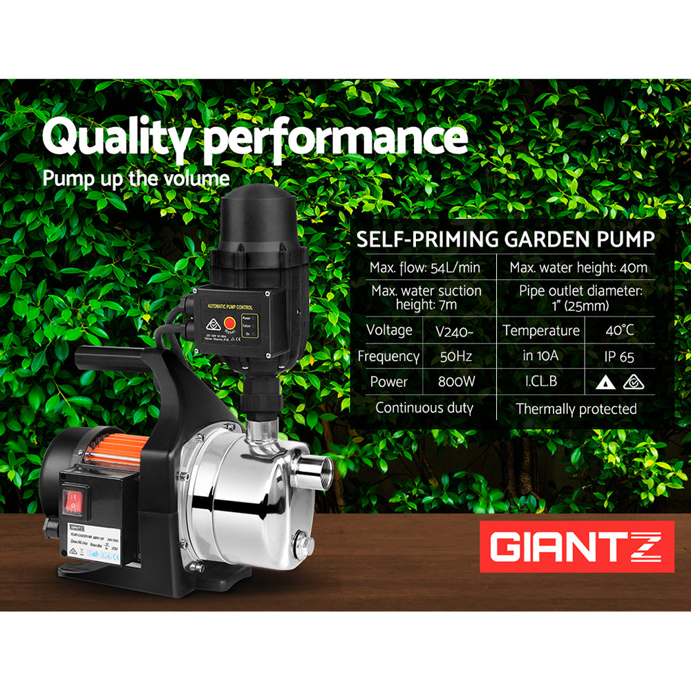 Giantz Garden Water Pump High Pressure 800W Tank Rain Farm Irrigation House Black