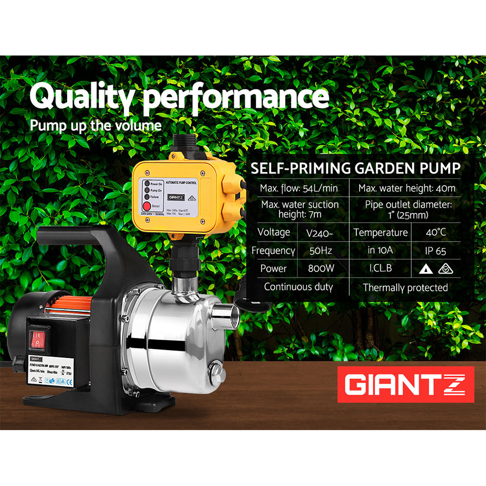 Giantz Garden Water Jet Pump High Pressure 800W Tank Rain Farm Irrigation Yellow