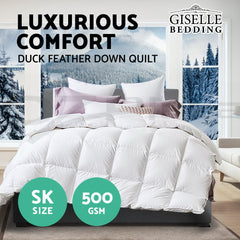 Giselle Bedding 500GSM Duck Down Feather Quilt Super King