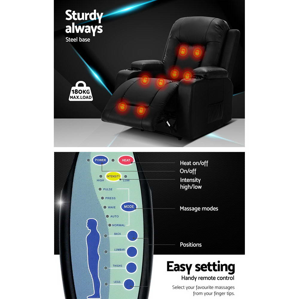 Artiss Recliner Chair Electric Heated Massage Chairs Faux Leather Cabin