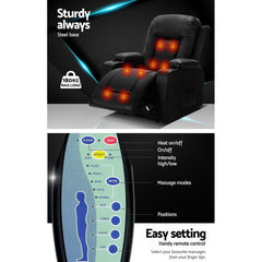 Artiss Recliner Chair Electric Heated Massage Chairs Faux Leather Cabin