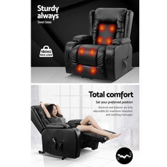 Artiss Recliner Chair Lift Assist Heated Massage Chair Leather Rukwa