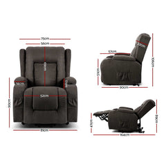 Artiss Recliner Chair Lift Assist Heated Massage Chair Velvet Rukwa