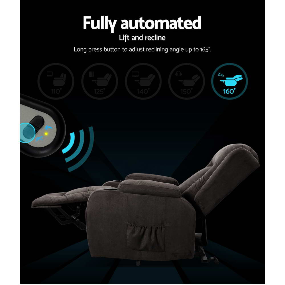 Artiss Recliner Chair Lift Assist Heated Massage Chair Velvet Rukwa