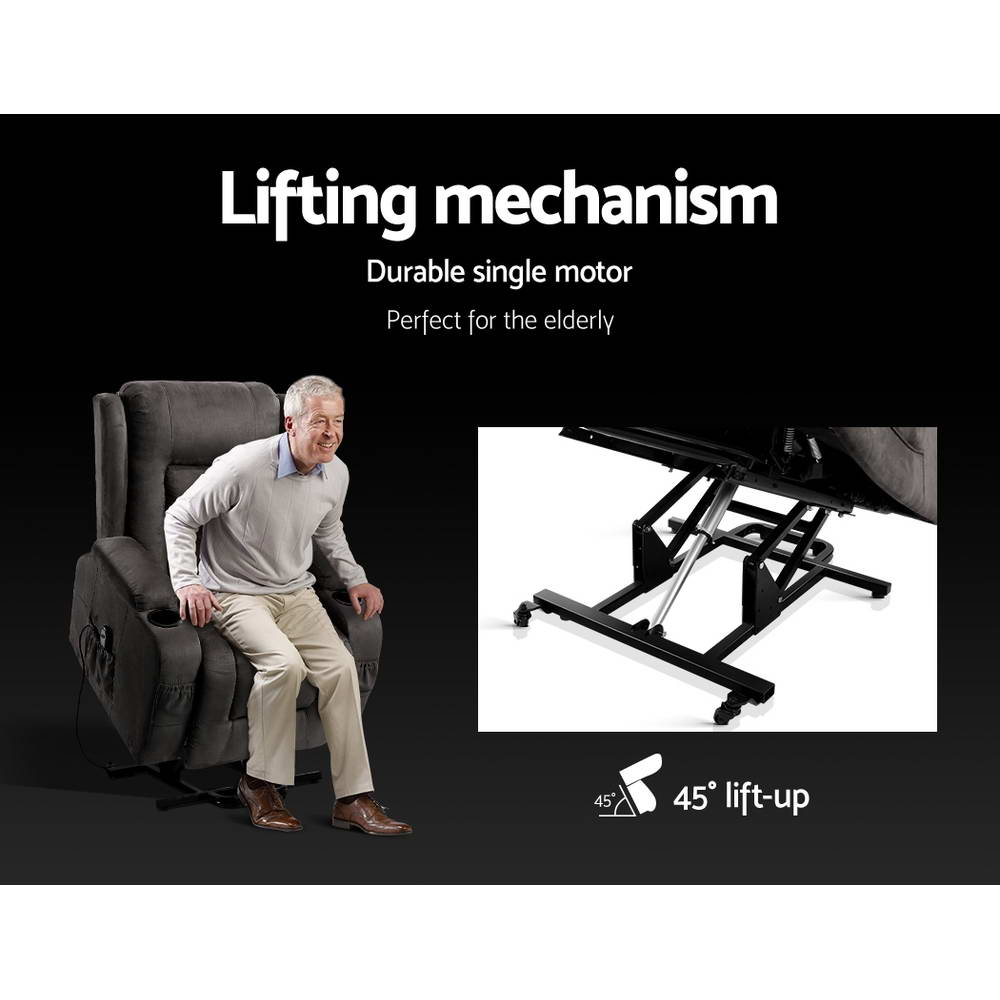 Artiss Recliner Chair Lift Assist Heated Massage Chair Velvet Rukwa