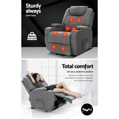 Artiss Recliner Chair Lift Assist Heated Massage Chair Velvet Milio