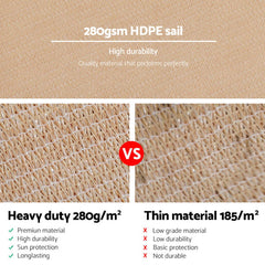Instahut Shade Sail 3x4m Rectangle 280GSM 98% Sand Shade Cloth