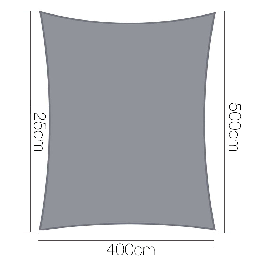 Instahut Shade Sail 4x5m Rectangle 280GSM 98% Grey Shade Cloth
