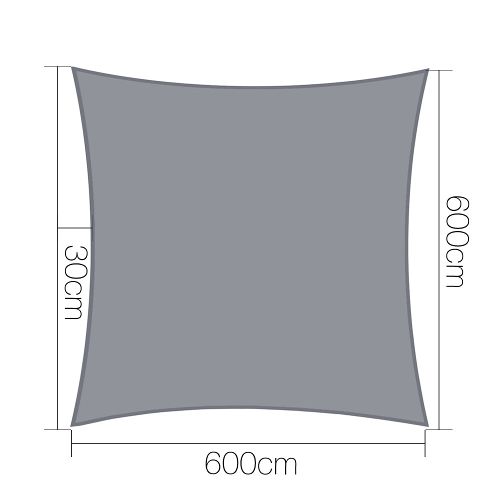 Instahut Shade Sail 6x6m Rectangle 280GSM 98% Grey Shade Cloth