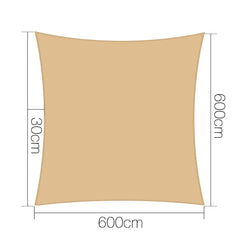 Instahut Shade Sail 6x6m Rectangle 185GSM 95% Sand Shade Cloth