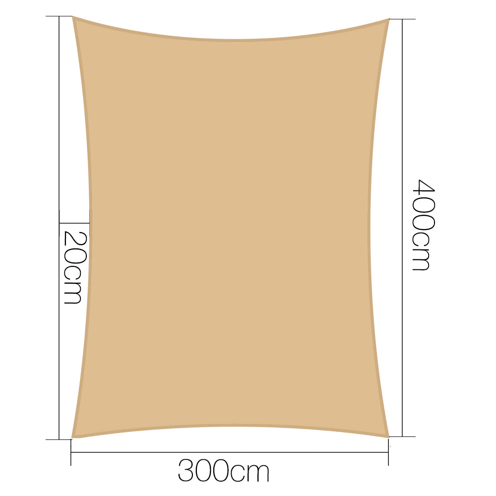 Instahut Waterproof Shade Sail 3x4m Rectangle Sand 95% Shade Cloth