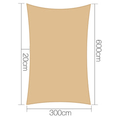 Instahut Waterproof Shade Sail 3x6m Rectangle Sand 95% Shade Cloth