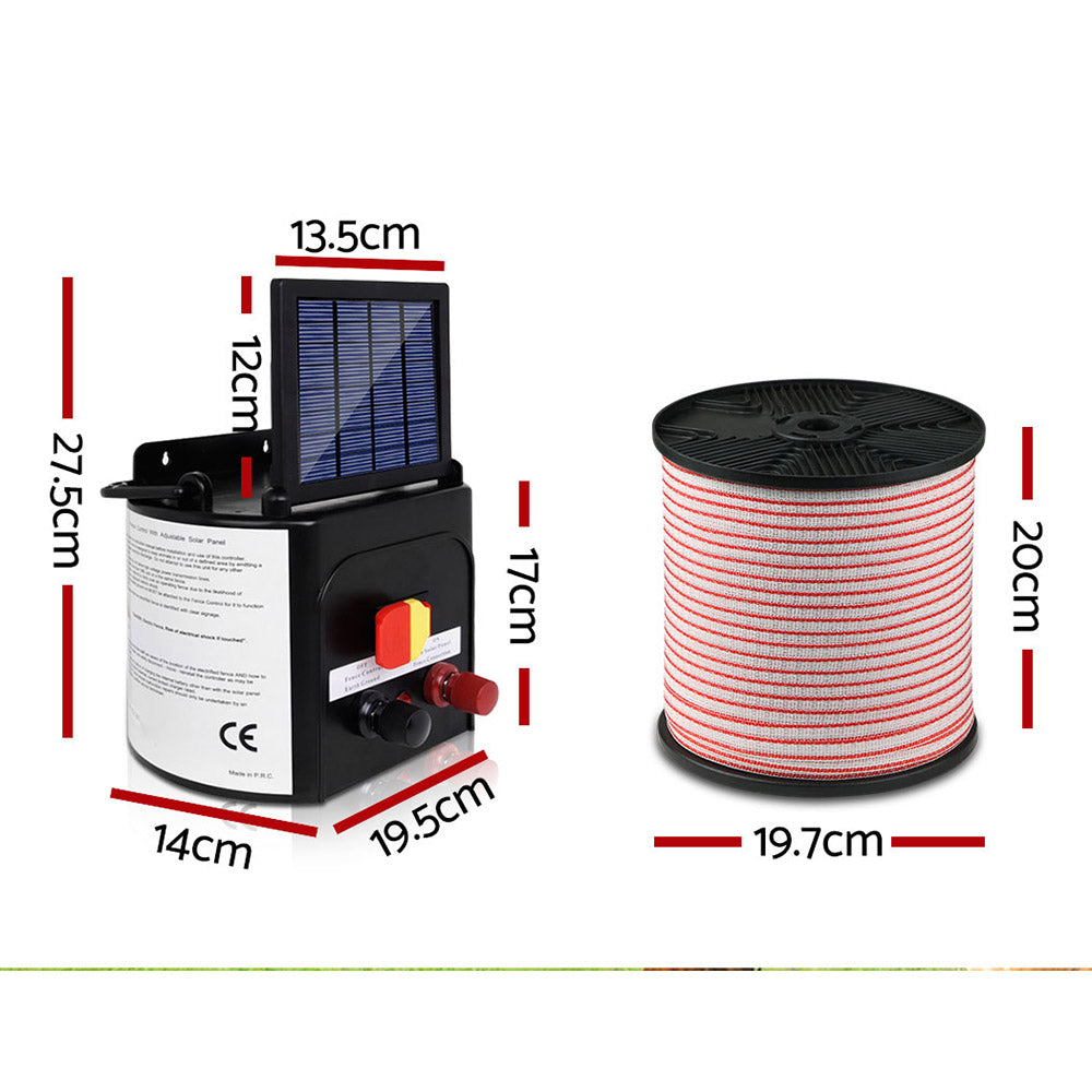 Giantz Fence Energiser 5KM Solar Powered Electric 400M Poly Tape Insulator