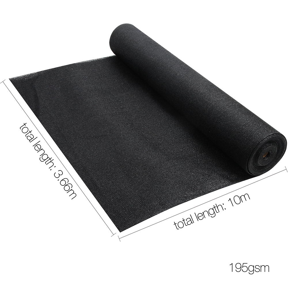 Instahut 90% Shade Cloth 3.66x10m Shadecloth Sail Heavy Duty Black