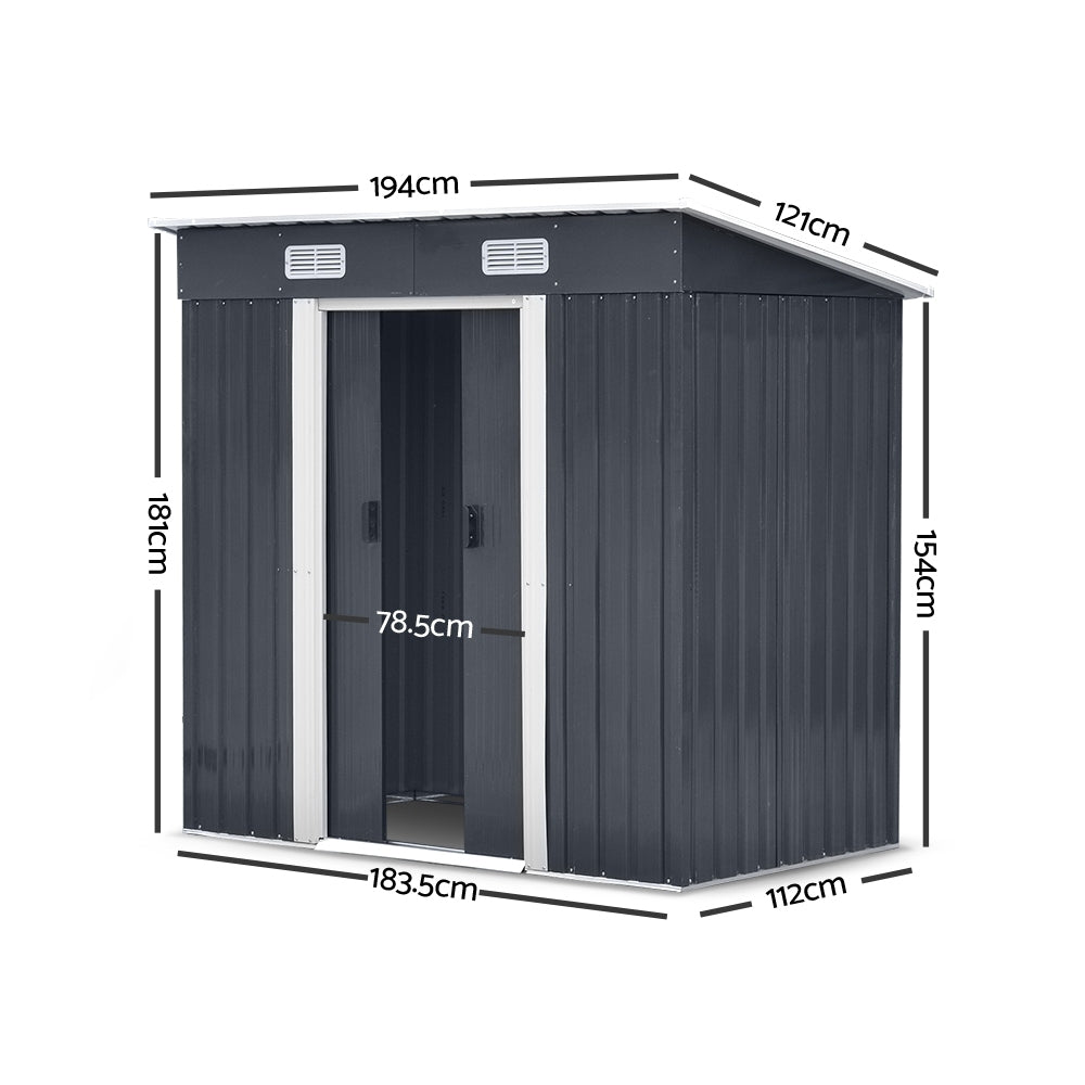 Giantz Garden Shed 1.94x1.21M w/Metal Base Sheds Outdoor Storage Tool Steel House Sliding Door