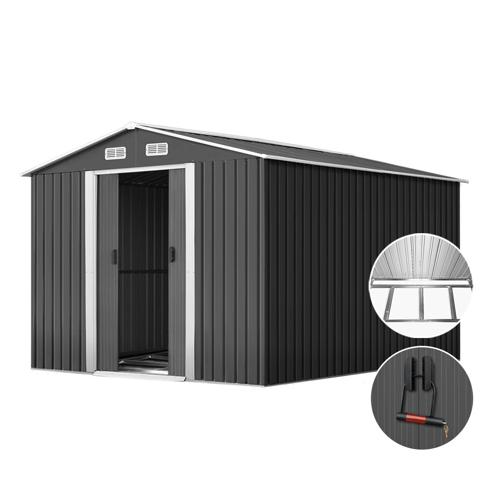 Giantz Garden Shed 2.6x3.9M w/Metal Base Sheds Outdoor Storage Workshop Tool Shelter Sliding Door