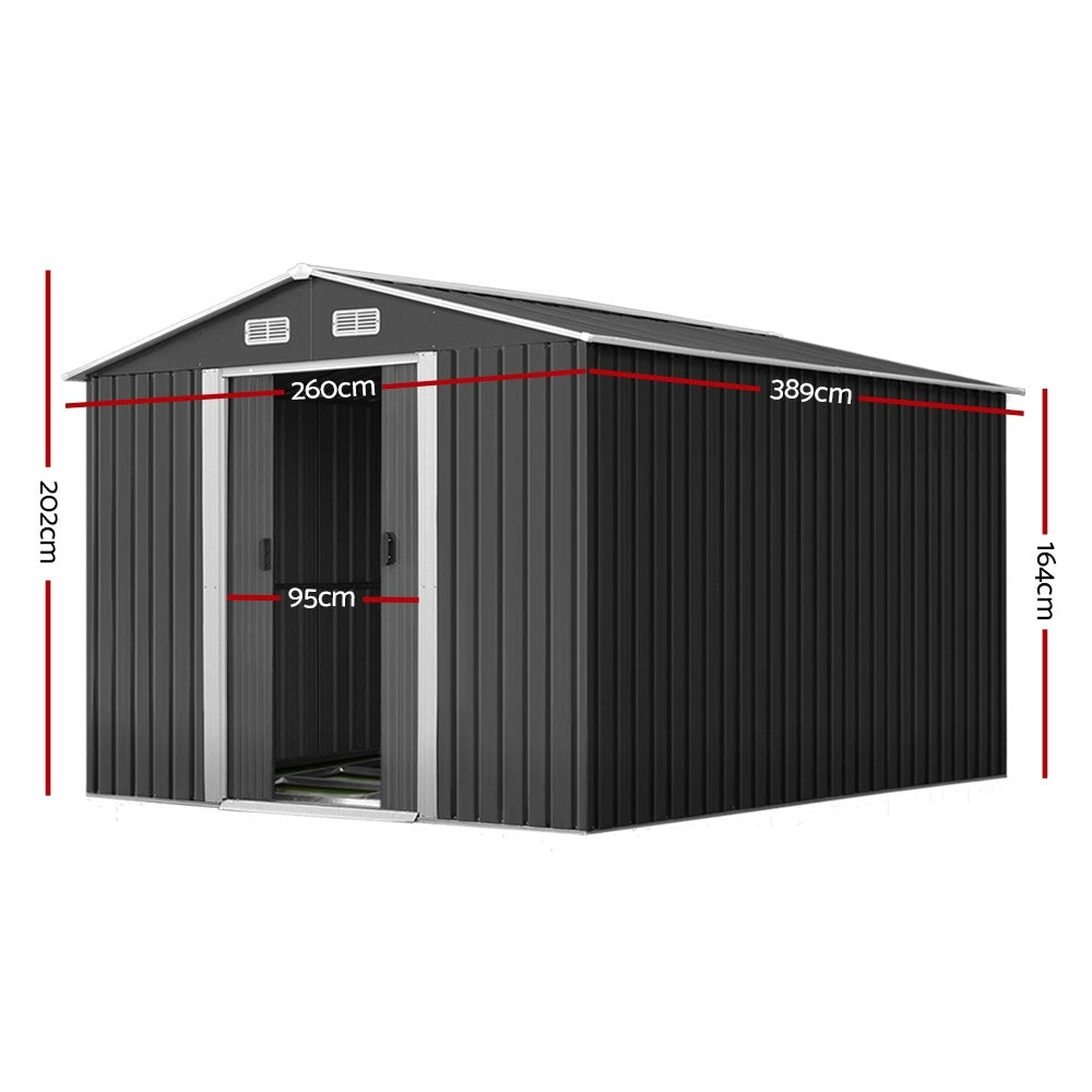 Giantz Garden Shed 2.6x3.9M w/Metal Base Sheds Outdoor Storage Workshop Tool Shelter Sliding Door