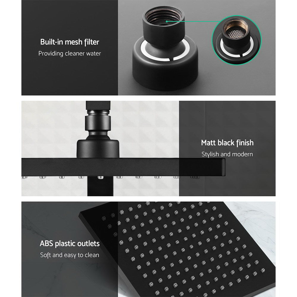 Cefito 8'' Rain Shower Head Set Handheld Round High Pressure Mixer Tap Black