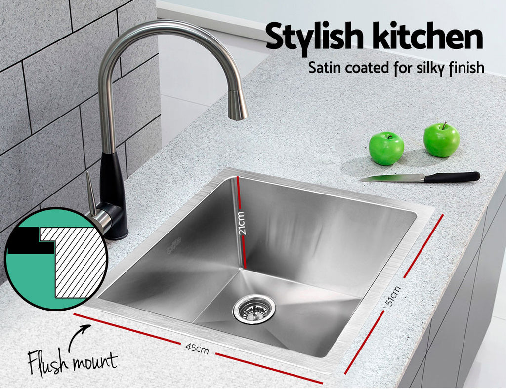 Cefito Kitchen Sink 51X45CM Stainless Steel Basin Single Bowl Laundry Silver