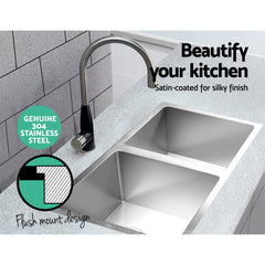 Cefito Kitchen Sink 77X45CM Stainless Steel Basin Double Bowl Laundry Silver
