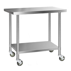 Cefito 1219x610mm Stainless Steel Kitchen Bench with Wheels 304