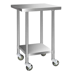 Cefito 610x610mm Stainless Steel Kitchen Bench with Wheels 430