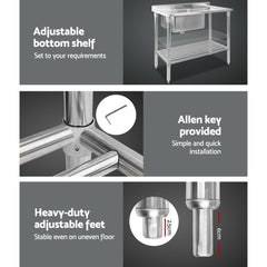 Cefito 100x60cm Stainless Steel Sink Bench Kitchen 304