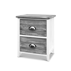 Artiss Bedside Table 2 Drawers Vintage X2 - THYME Grey