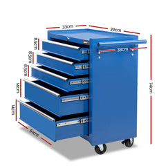 Giantz 14 Drawer Tool Box Cabinet Chest Mechanic Garage Storage Trolley Blue