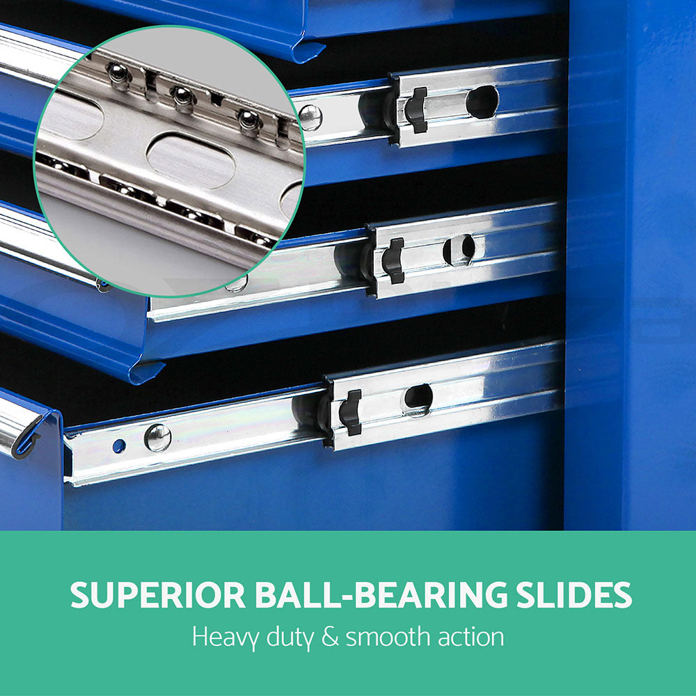 Giantz 14 Drawer Tool Box Cabinet Chest Mechanic Garage Storage Trolley Blue