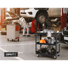 Giantz 3-Tier Tool Cart Trolley Workshop Garage Storage Organizer Black