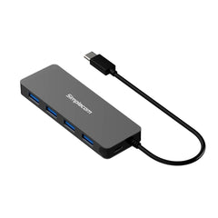 Simplecom CH320 Ultra Slim Aluminium USB 3.1 Type C to 4 Port USB 3.0 Hub Black