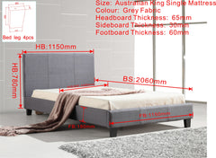 King Single Linen Fabric Bed Frame Grey