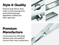 800mm Tile Insert Shower Bathroom Stainless Steel Grate Drain w/Centre outlet Floor Waste