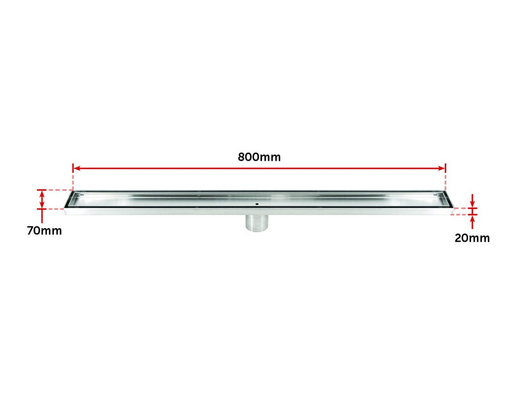 800mm Tile Insert Shower Bathroom Stainless Steel Grate Drain w/Centre outlet Floor Waste