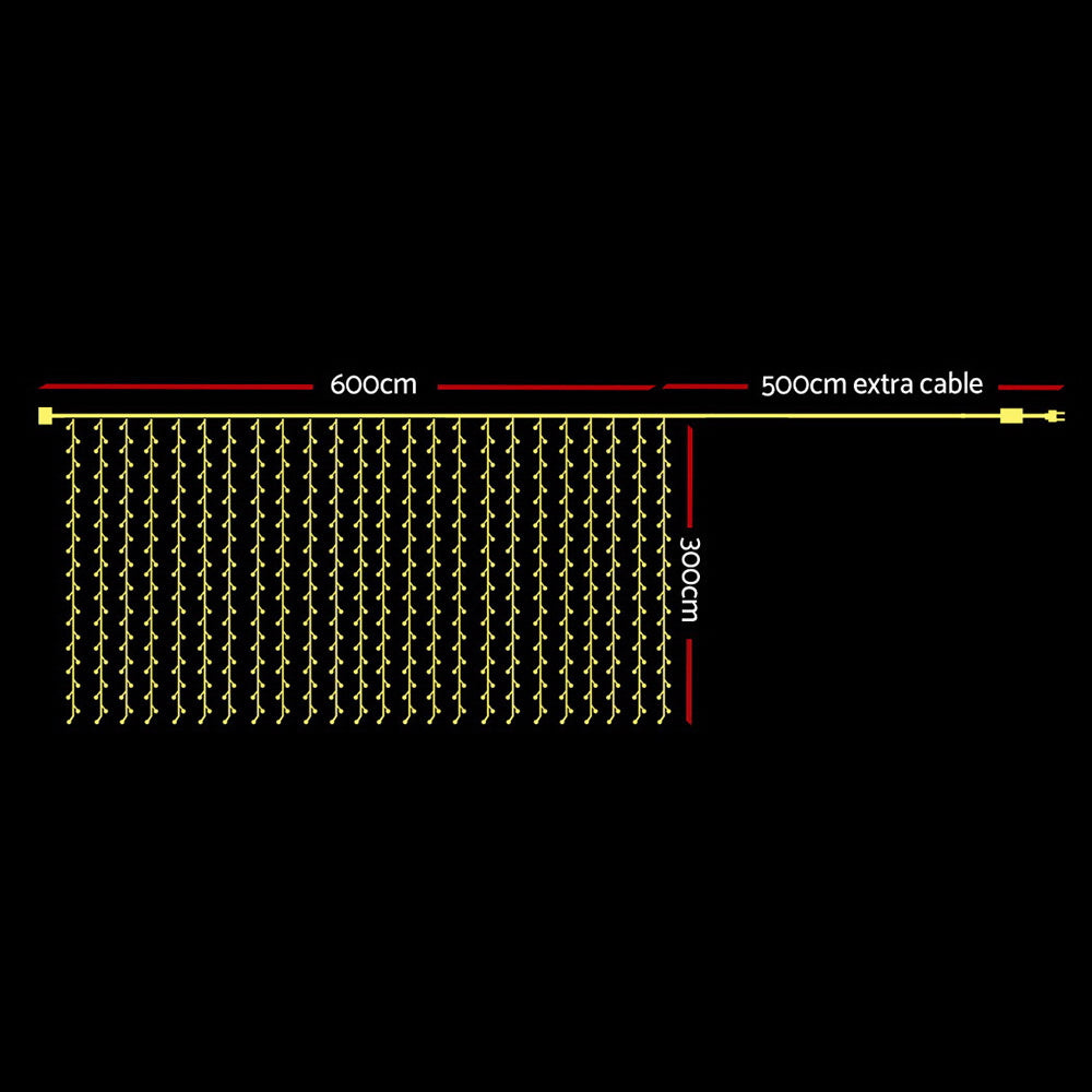 3X6M Christmas Lights Curtain Light Cool White 600 LED Jingle Jollys