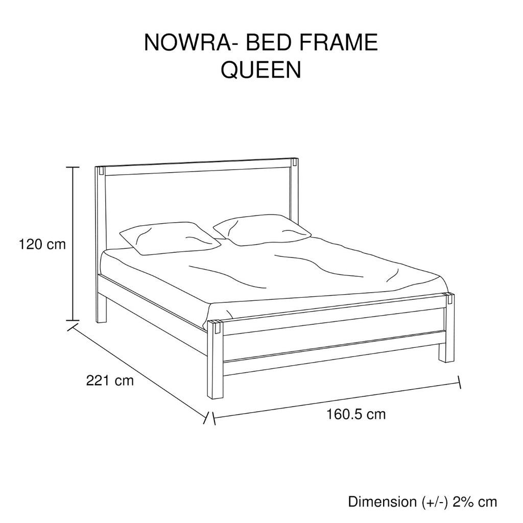 Bed Frame Queen Size in Solid Wood Veneered Acacia Bedroom Timber Slat in Oak
