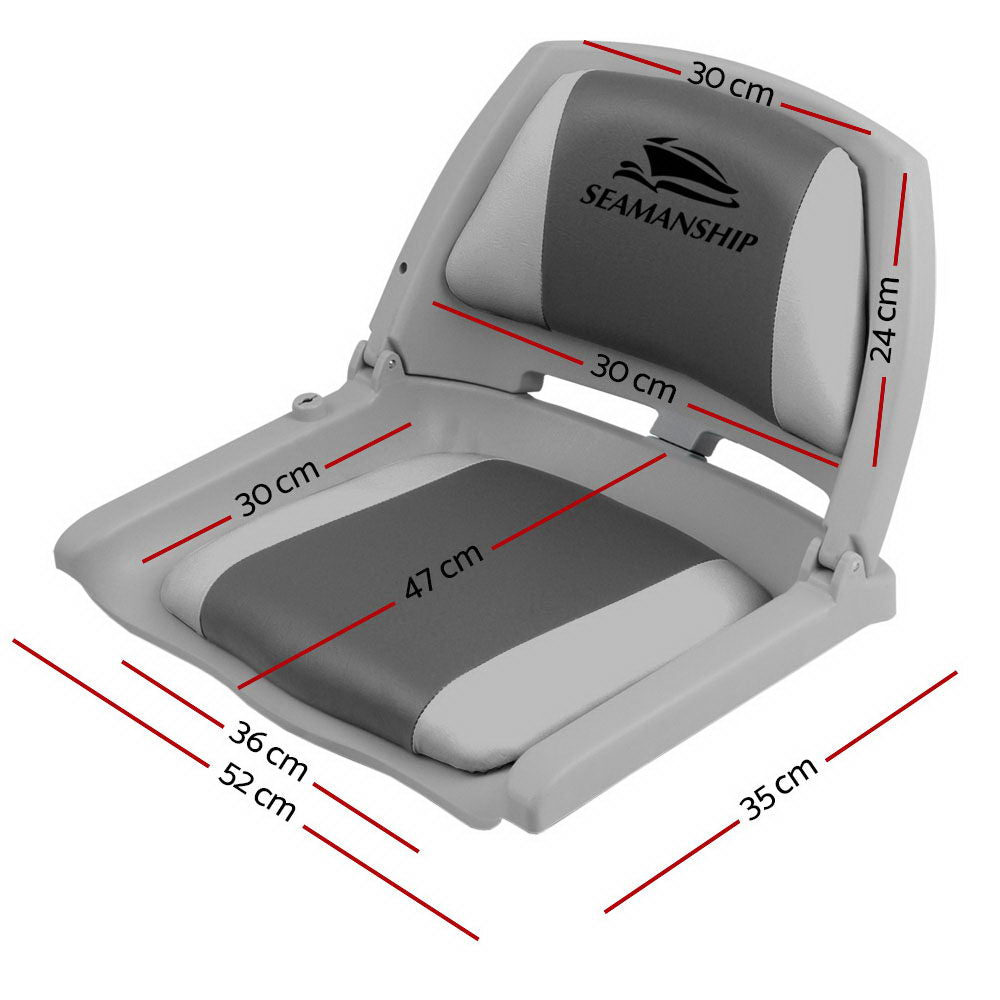 Seamanship 2X Folding Boat Seats Marine Seat Swivel Low Back 4cm Padding Grey