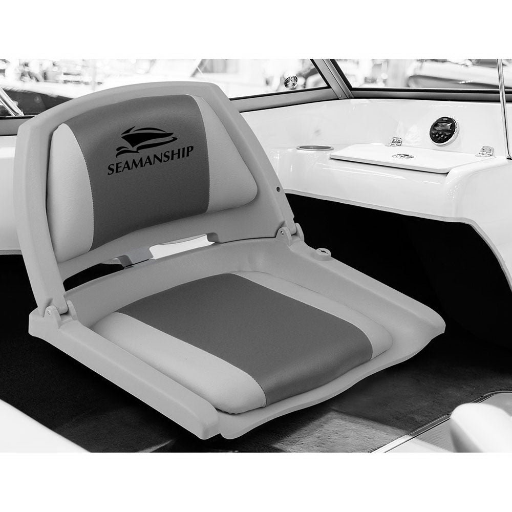 Seamanship 2X Folding Boat Seats Marine Seat Swivel Low Back 4cm Padding Grey