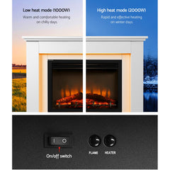 Devanti Electric Fireplace Fire Heater 2000W White