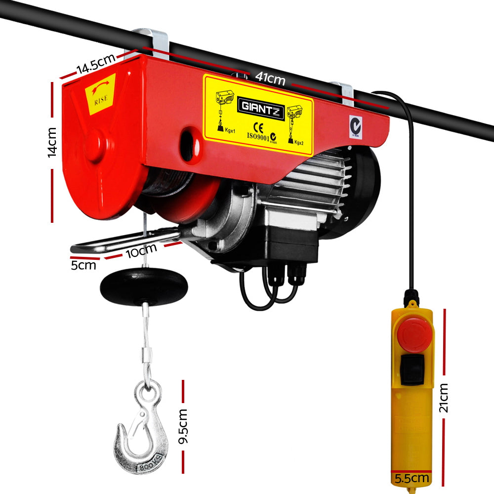 Giantz Electric Hoist Winch 400/800KG Cable 20M Rope Tool Remote Chain Lifting