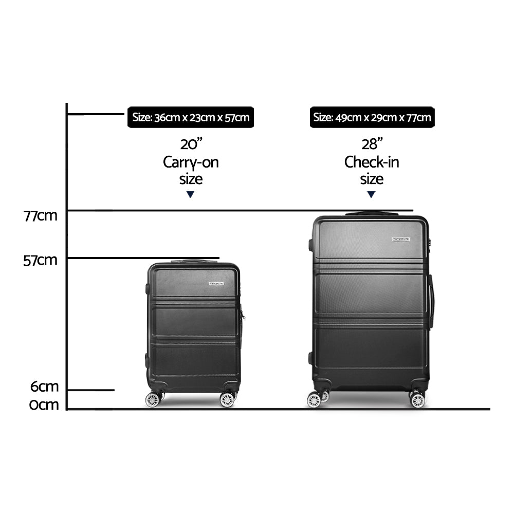 Wanderlite 2Set 20-28 Inch Luggage with TSA Lock Spinner Travel Suitcase Carry On Hard Shell Luggage Case Black